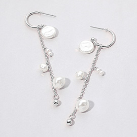 Pearl Disc Dangle Dropdown Chain Earrings