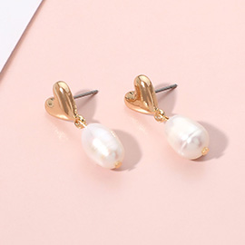 Metal Heart Pearl Dangle Earrings