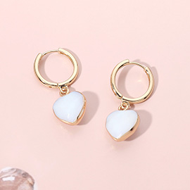 Heart Stone Cluster Dangle Mini Huggie Hoop Earrings