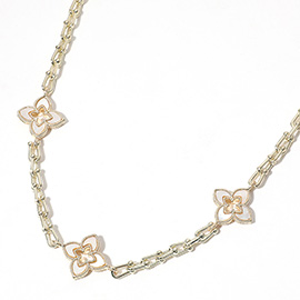 14K Gold Plated Mother of Pearl Clover Station Necklace