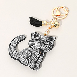 Bling Studded Cat Tassel Keychain