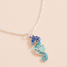 Stone Paved Colored Metal Seahorse Pendant Necklace