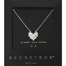 SECRET BOX_14K Gold Dipped CZ Stone Paved Heart Pendant Necklace