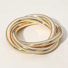 Ribbed Metal Twisted Stretch Bangle Bracelet