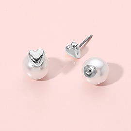 Heart Double Sided Pearl Peekaboo Stud Earrings