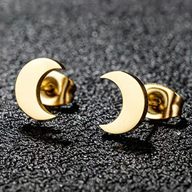 Stainless Steel Crescent Stud Earrings