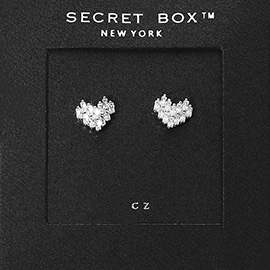 SECRET BOX_CZ Stone Paved Heart Stud Earrings