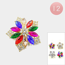 12PCS - Marquise Stone Cluster Flower Pin Brooches