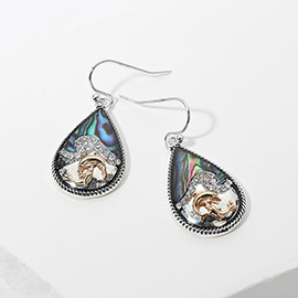 Two Tone Flip Flop Abalone Stone Paved Wave Teardrop Dangle Earrings