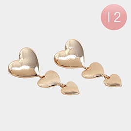 12Pairs - Triple Metal Heart Link Dropdown Earrings