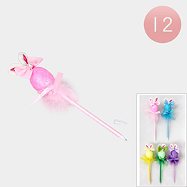 12PCS - Easter Pearl Bow Bunny Ear Egg Feather Ball Pens