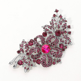 Crystal Stone Paved Flower Pin Brooch