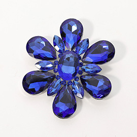 Teardrop Crystal Stone Accented Flower Pin Brooch