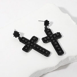 Square Glass Stone Cross Dangle Earrings