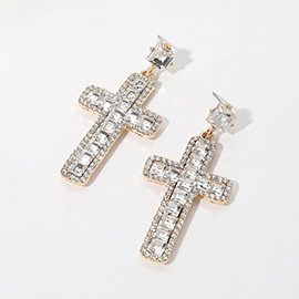 Square Glass Stone Cross Dangle Earrings