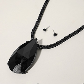 Oversized Teardrop Glass Stone Pendant Bling Studded Chunky Chain Necklace