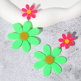 Neon Acrylic Double Flower Dangle Earrings