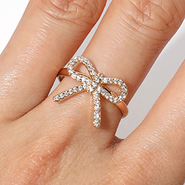 CZ Stone Paved Bow Adjustable Ring