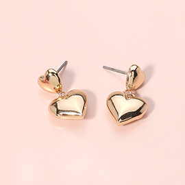 Puffy Metal Heart Dangle Earrings