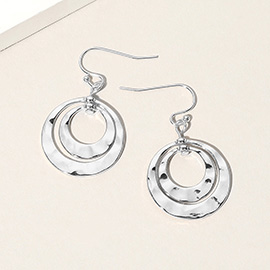 Hammered Metal Double Open Circle Layered Dangle Earrings