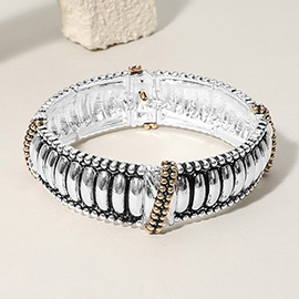 Textured Metal Ribbed Antique Metal Stretch Bracelet