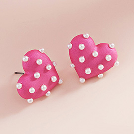 Pearl Embellished Heart Stud Earrings