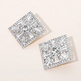 Glass Stone Embellished Diamond Frame Evening Earrings