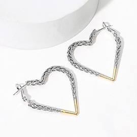 14K Gold Plated Two Tone Heart Hoop Earrings