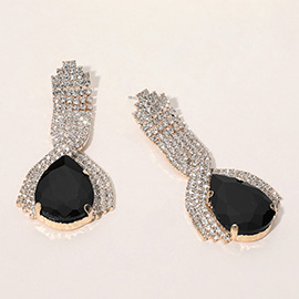 Teardrop Glass Stone Pointed Rhinestone Paved Evening Earrings