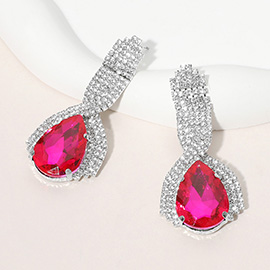 Teardrop Glass Stone Pointed Rhinestone Paved Evening Earrings