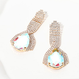 Teardrop Glass Stone Pointed Rhinestone Paved Evening Earrings