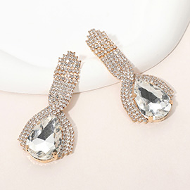 Teardrop Glass Stone Pointed Rhinestone Paved Evening Earrings