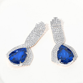 Teardrop Glass Stone Pointed Rhinestone Paved Evening Earrings