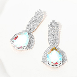 Teardrop Glass Stone Pointed Rhinestone Paved Evening Earrings