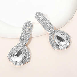 Teardrop Glass Stone Pointed Rhinestone Paved Evening Earrings