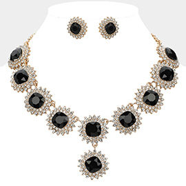 Round Glass Stone Cluster Link Evening Necklace