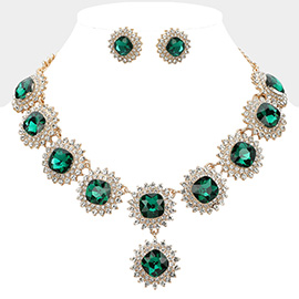 Round Glass Stone Cluster Link Evening Necklace