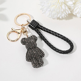 Bling Bear Figure Faux Leather Strap Keychain