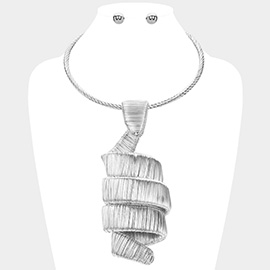 Oversized Metal Wire Wrapped Spiral Accented Statement Necklace