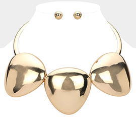 Chunky Triple Metal Triangle Dome Statement Necklace