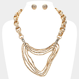 Textured Metal Geometric Layered Pendant Chunky Industrial Chain Statement Necklace