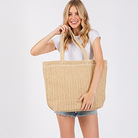 Solid Crochet Straw Tote Bag / Beach Bag