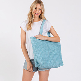 Solid Crochet Straw Tote Bag / Beach Bag