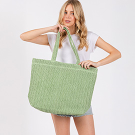 Solid Crochet Straw Tote Bag / Beach Bag