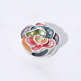 Colored Metal Stone Embellished Rose Magnetic Brooch