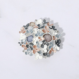 Colored Metal Flower Stone Bouquet Magnetic Brooch