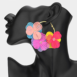 Triple Cutout Flower Hoop Earrings