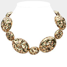 Leopard Pattern Printed Pebble Link Statement Necklace