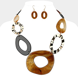 Celluloid Acetate Metal Open Abstract Oval Link Statement Necklace