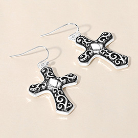 Antique Metal Cross Dangle Earrings